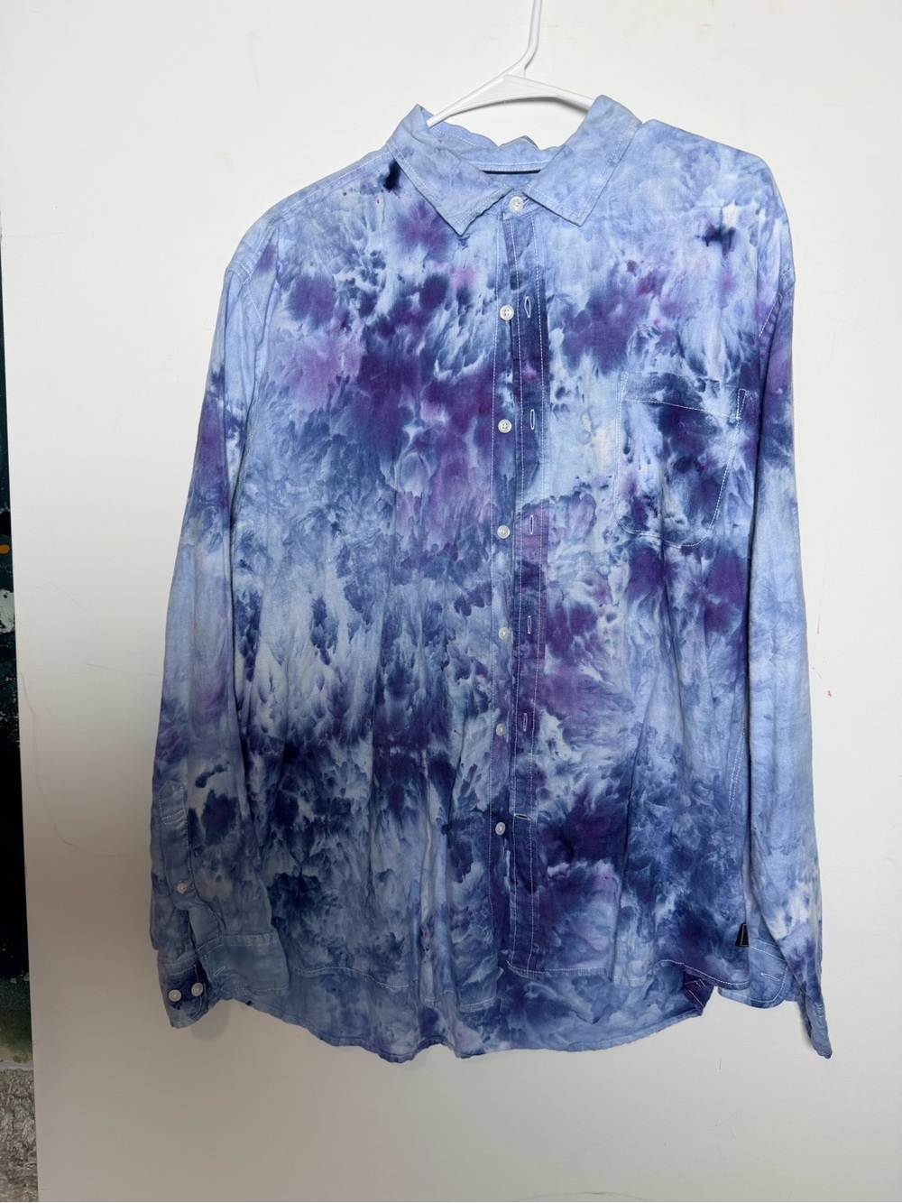 Tie-Dye Button-Up linen Shirt in Blue and Purple